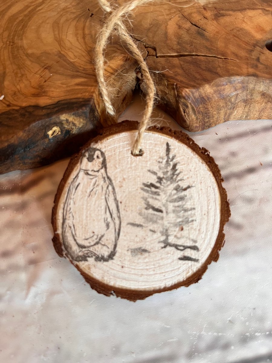 Log slice Christmas decoration hanging wood slice decoupaged 