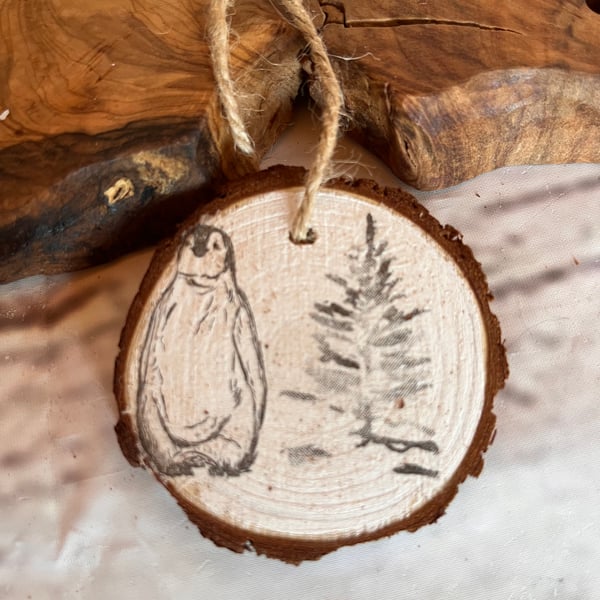 Log slice Christmas decoration hanging wood slice decoupaged 