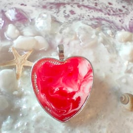 Red and White Swirly Heart Pendant