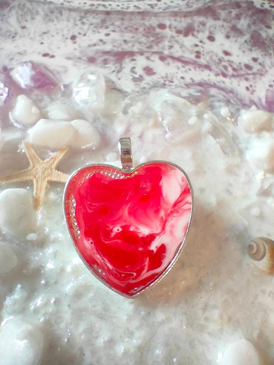Red and White Swirly Heart Pendant