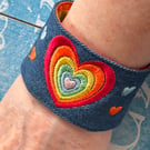 Embroidered Rainbow Heart cuff bracelet Pride LGBTQ made to order 
