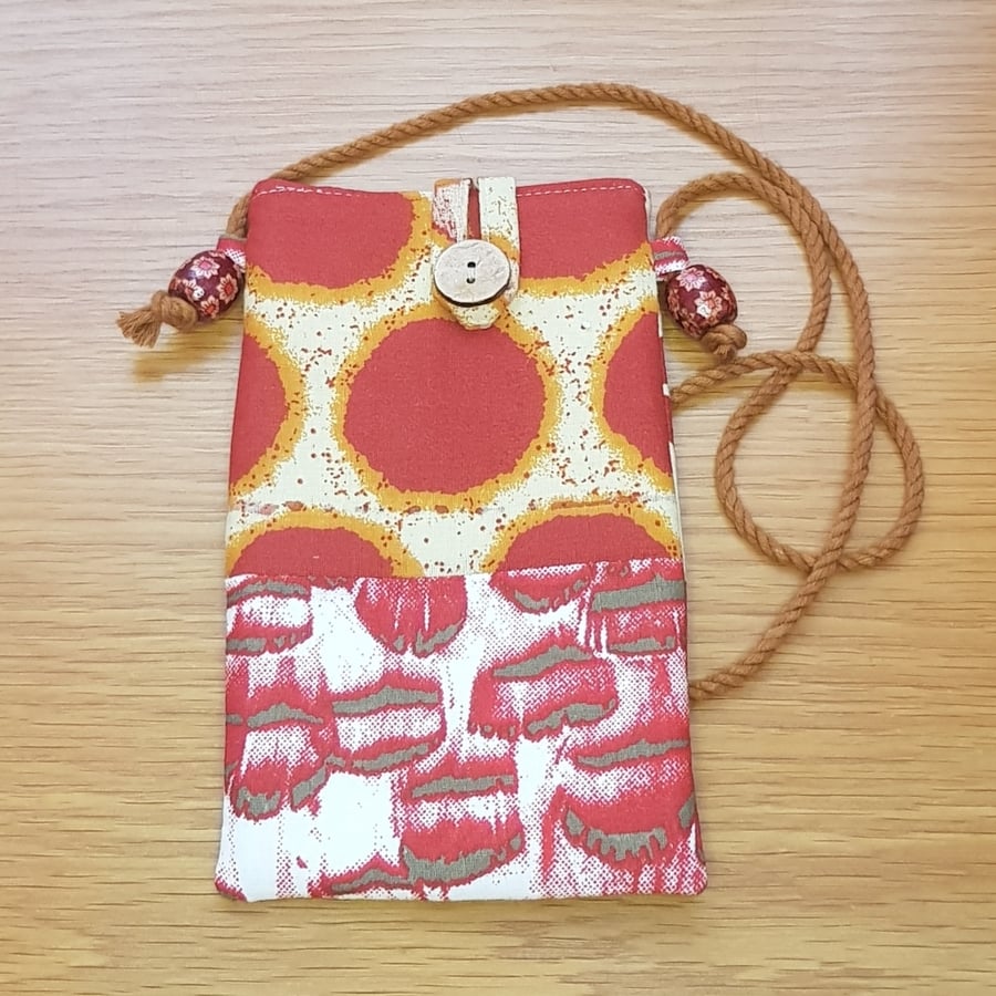 Indian block print fabric mobile phone pouch: rust & red prints 