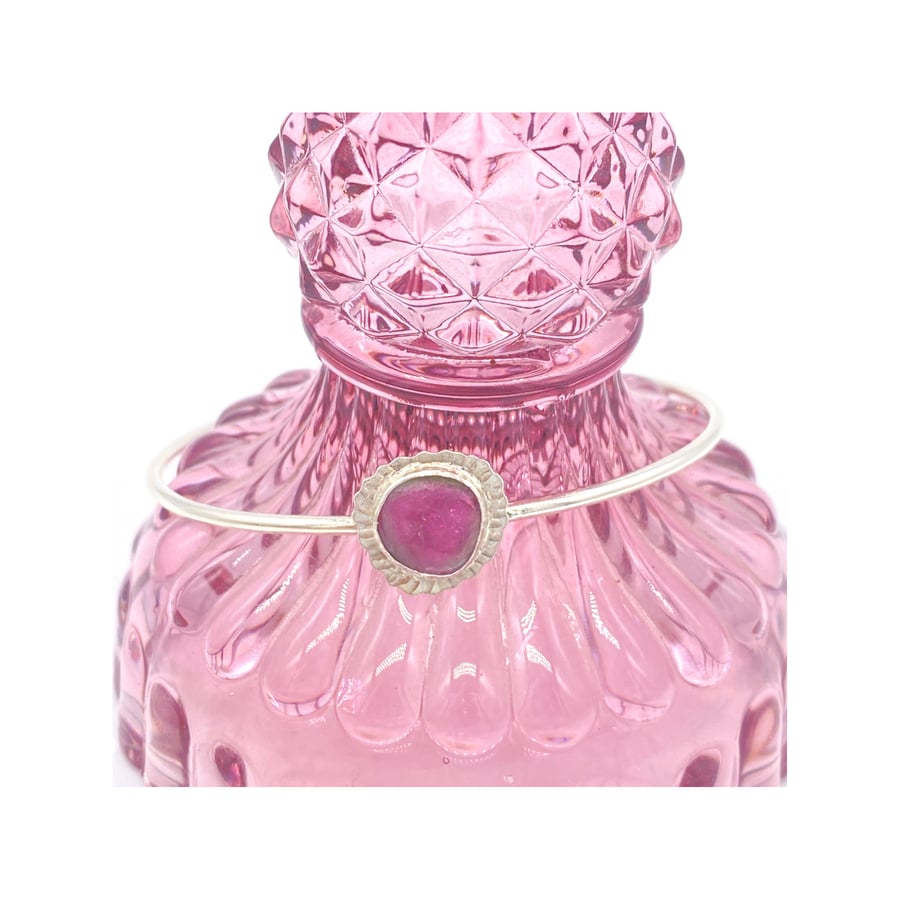 Watermelon Tourmaline Sterling Silver Stacker Bangle 