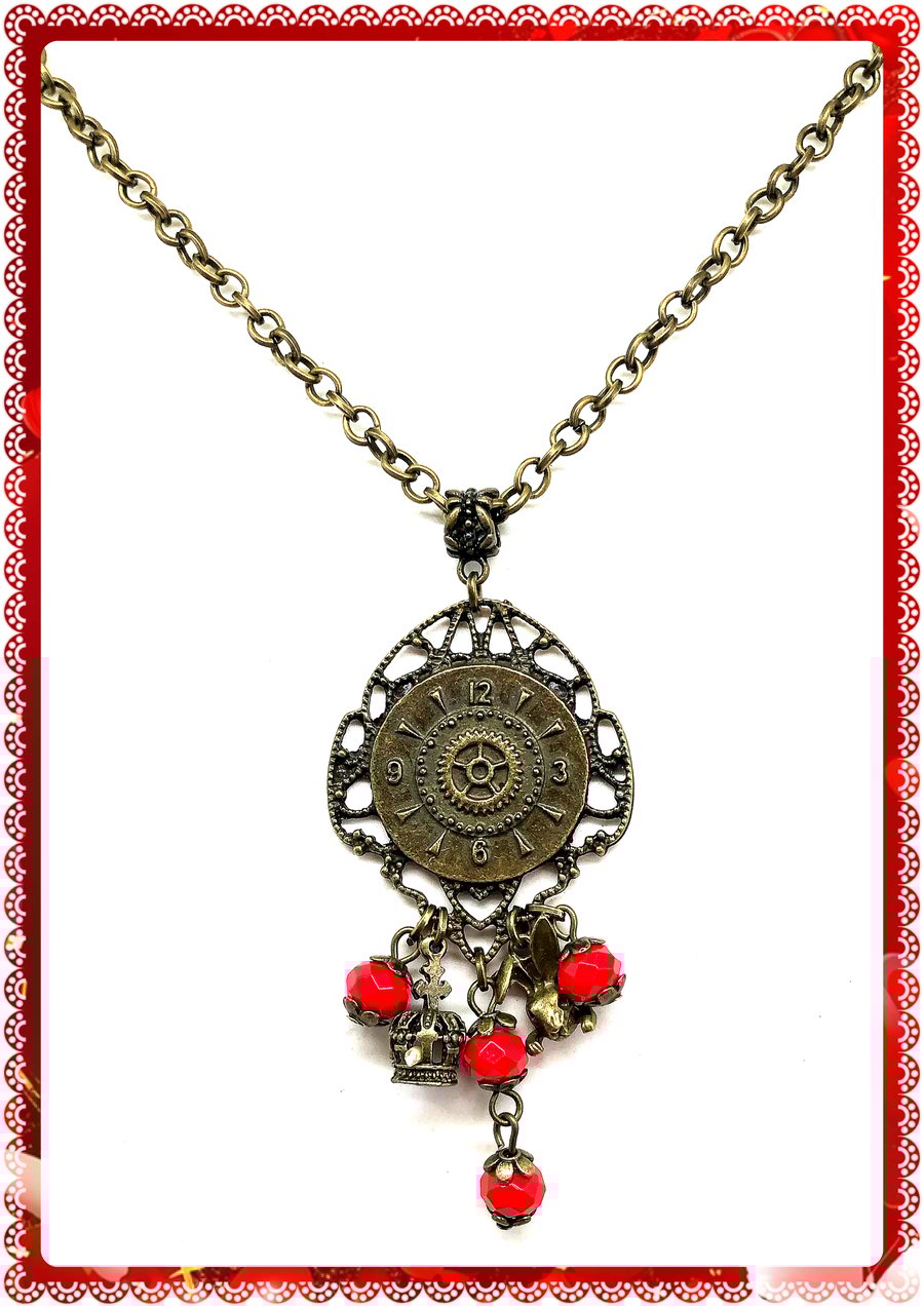 SALE One of a Kind Alice themed Clock necklace