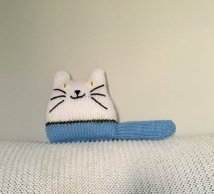 Blue knitted kitten decor - gift for  cat lady - baby boy gift
