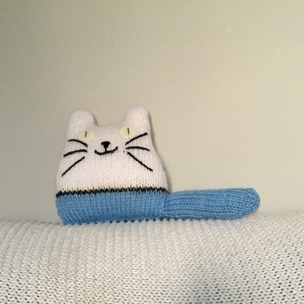 Blue knitted kitten decor - gift for  cat lady - baby boy gift