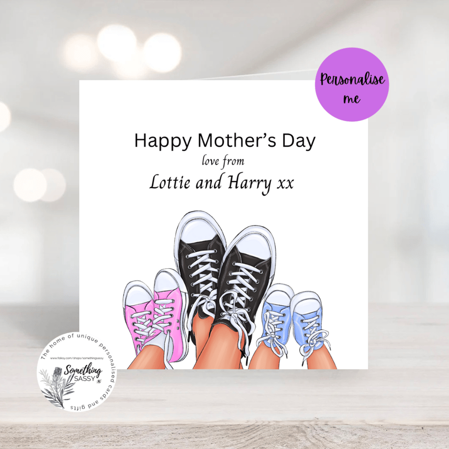 Personalised Card for Mothers Day - Family of trainers