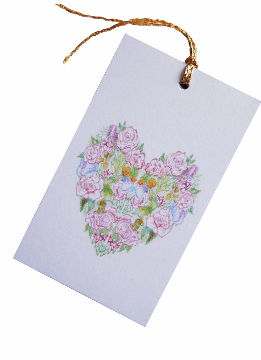 Rose Heart Gift Tags Pack of Six 