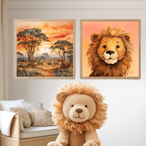 Watercolour Nursery Prints - Set of 2 "Sunset Safari" Prints 