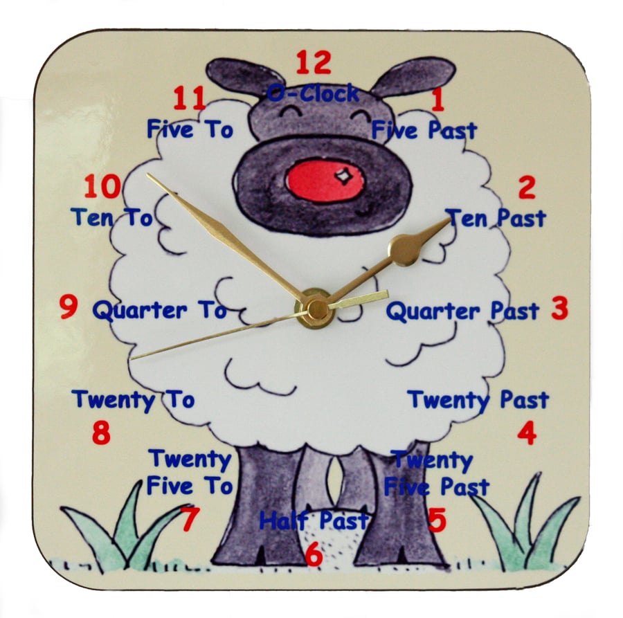 Wall Clock - Sheep with Numbers and Words to help Teach the Time