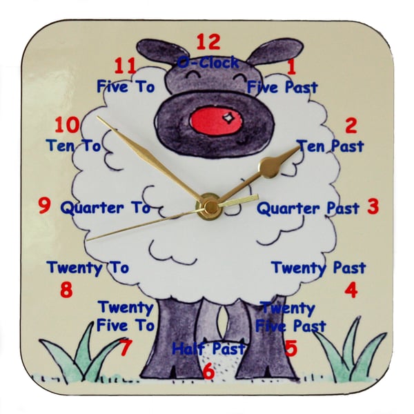 Wall Clock - Sheep with Numbers and Words to he... - Folksy