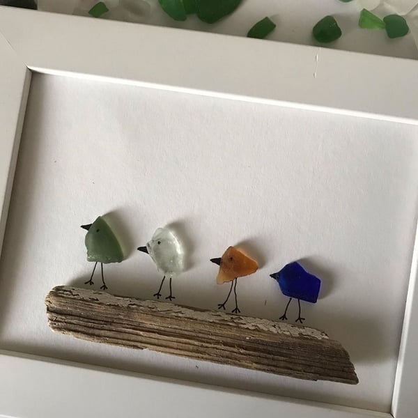   Sea Glass Birds on Driftwood Picture