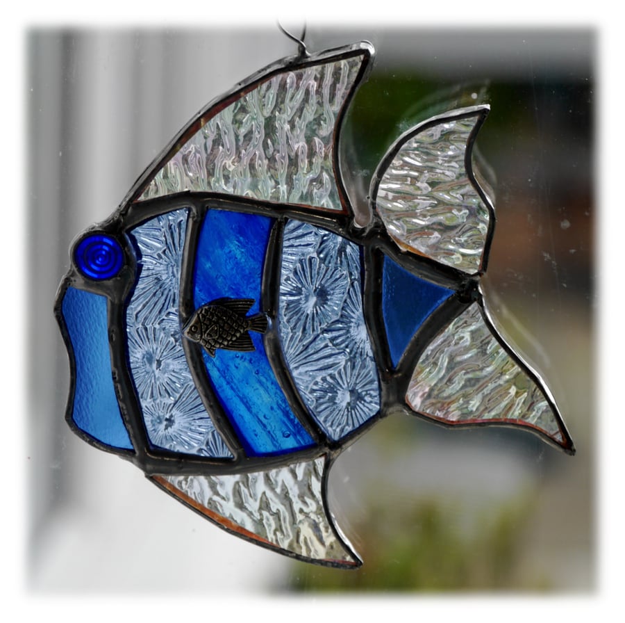 sold Tropical Fish Suncatcher Stained Glass Handmade Blue 025