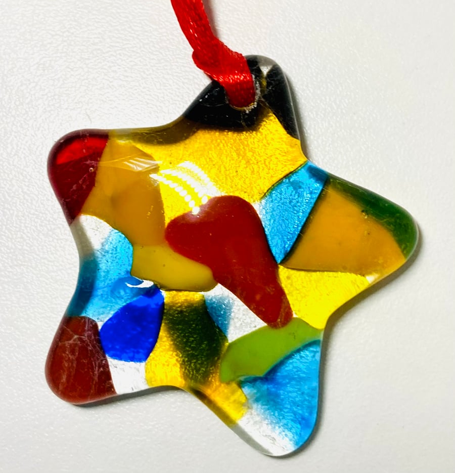 Fused glass cast star hanging Christmas tree decoration