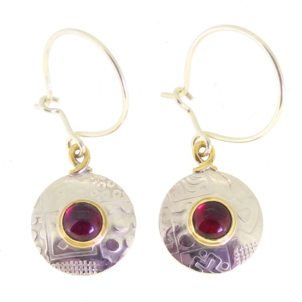 Garnet earrings, small, round drop earrings, handmade, sterling silver, gemstone