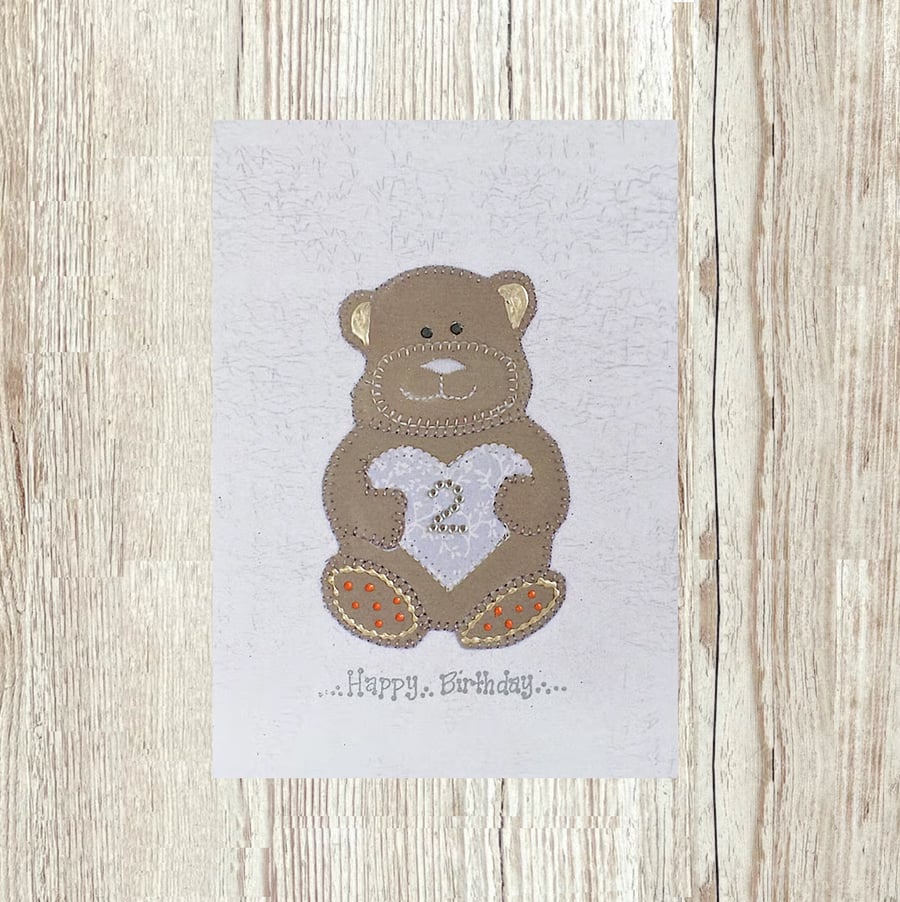 2nd Birthday card - large A5 personalised teddy bear child's milestone 2