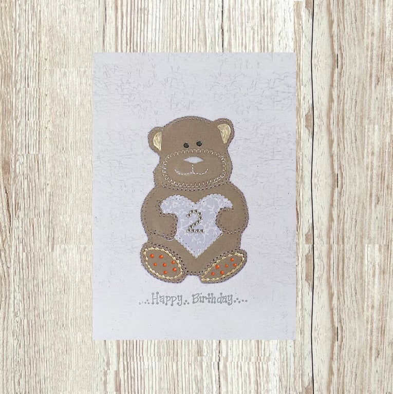 2nd Birthday card - large A5 personalised teddy bear child's milestone 2