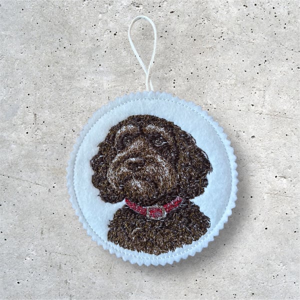 Cockapoo Embroidered Hanging Keepsake, Colour design 2 Browns 