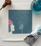 Make A Wish Linoprint: Hand-Burnished Lino Cut