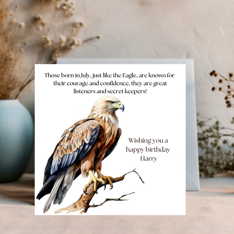  Eagle Watercolour printed greetings card for a July Birthday