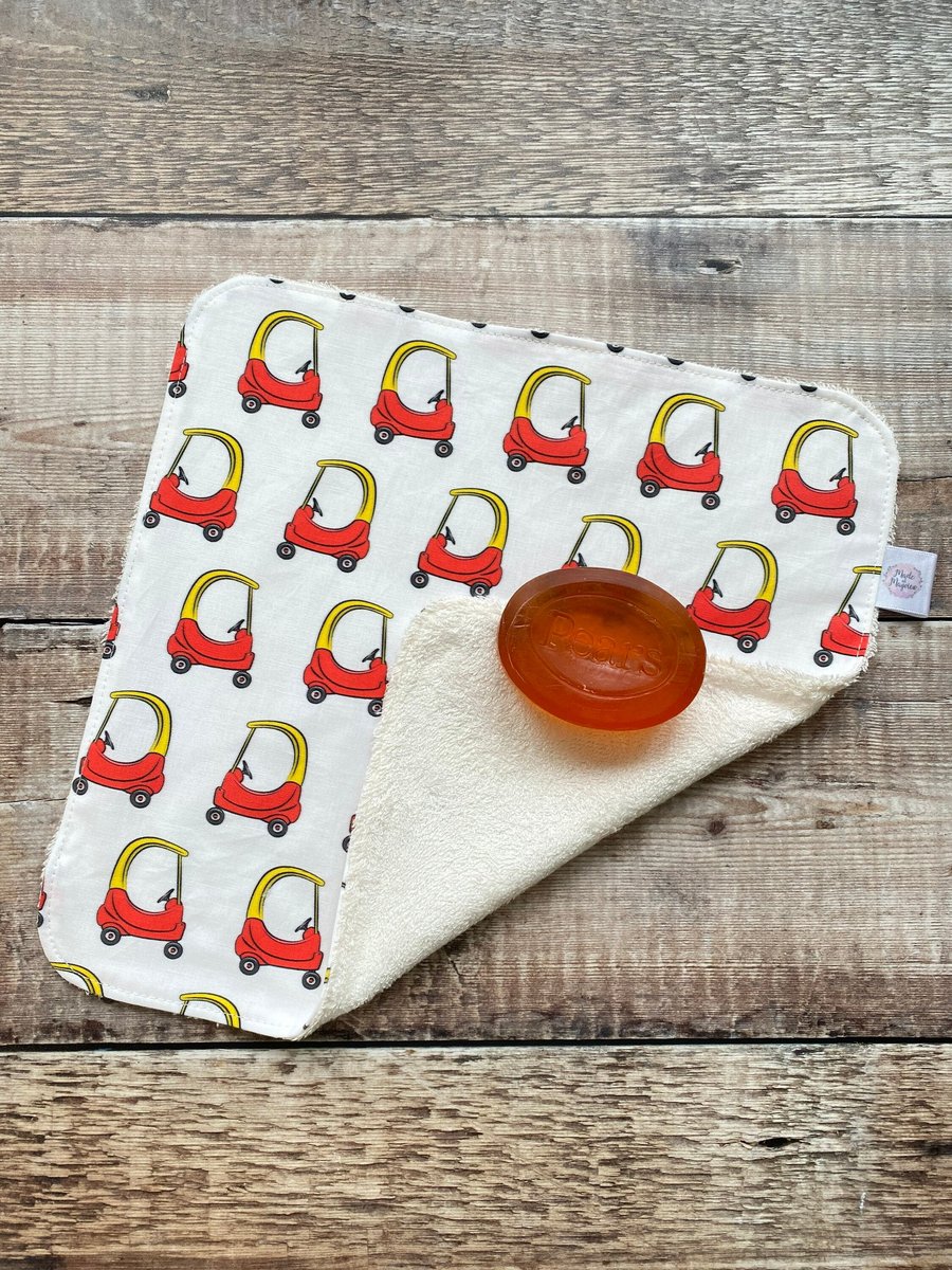 Organic Bamboo Cotton Wash Face Wipe Cloth Flannel White Red Yellow Toy Car