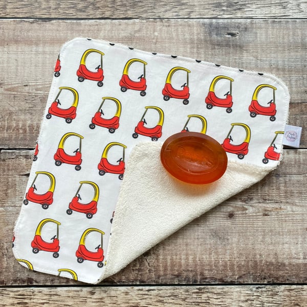 Organic Bamboo Cotton Wash Face Wipe Cloth Flannel White Red Yellow Toy Car