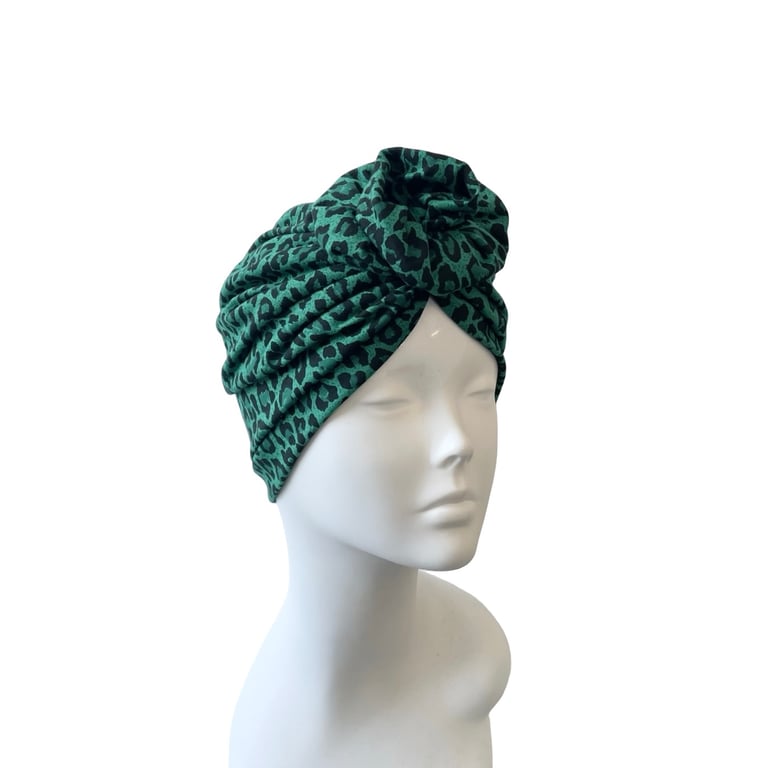 Green Rosette Turban, Alopecia Chemo Turban, Leopard Print Fashion Turban Women