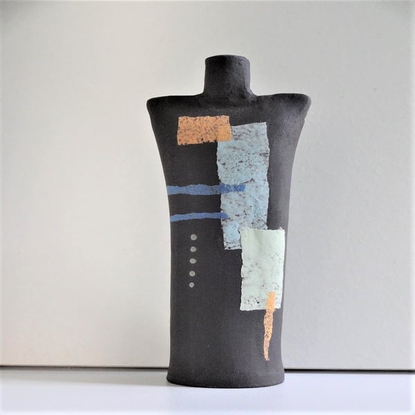 Blake.  Black stoneware abstract sculptural ceramic art.