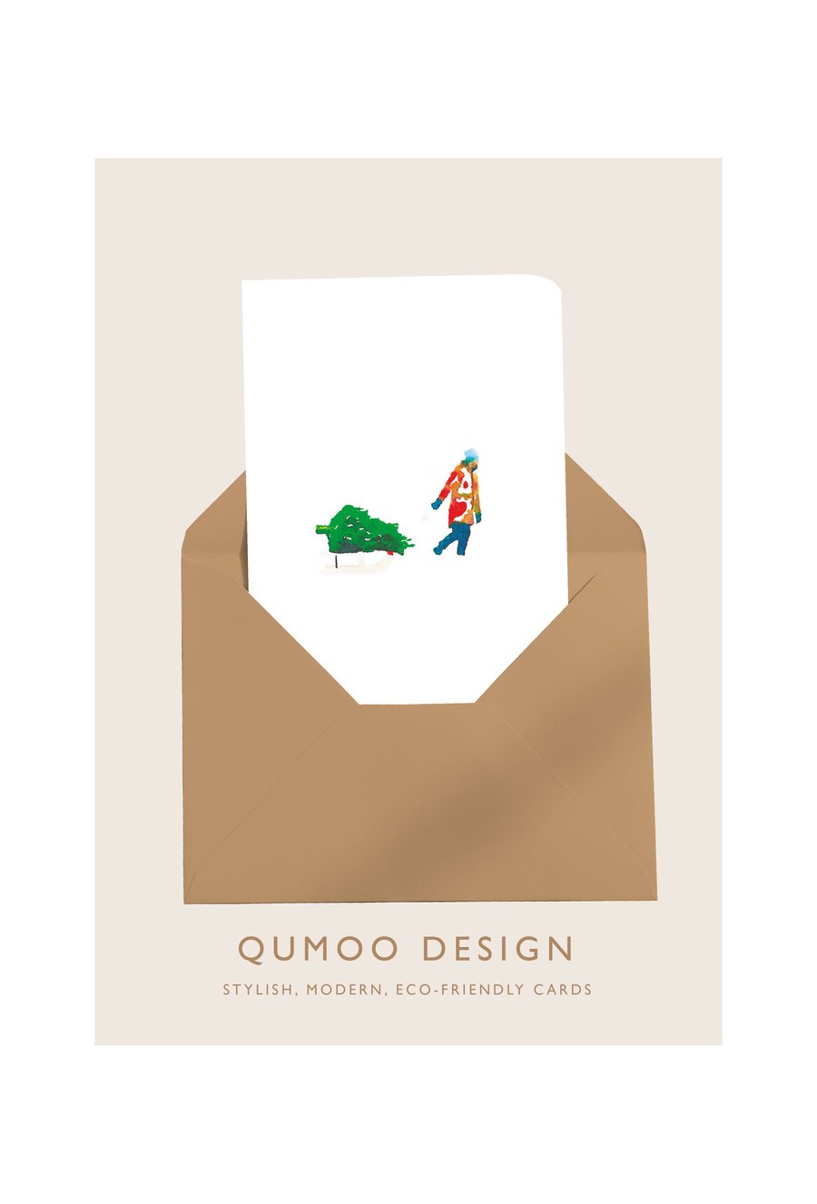 Christmas Card Cards Man Pulling Sledge watercolour style (QM 210)