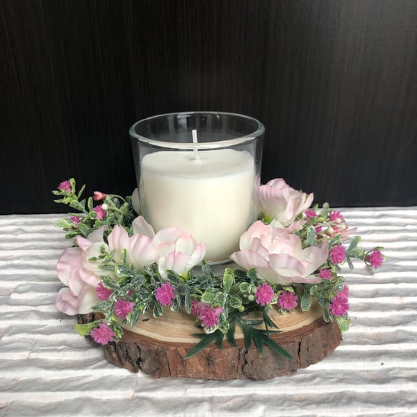 Pink floral table centrepiece candle holder , summer wedding party decor
