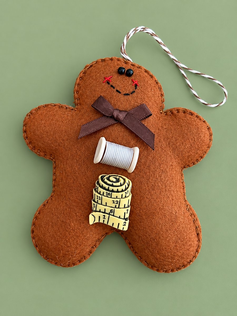 Handmade Sewing-Themed Felt Gingerbread Christmas Decoration