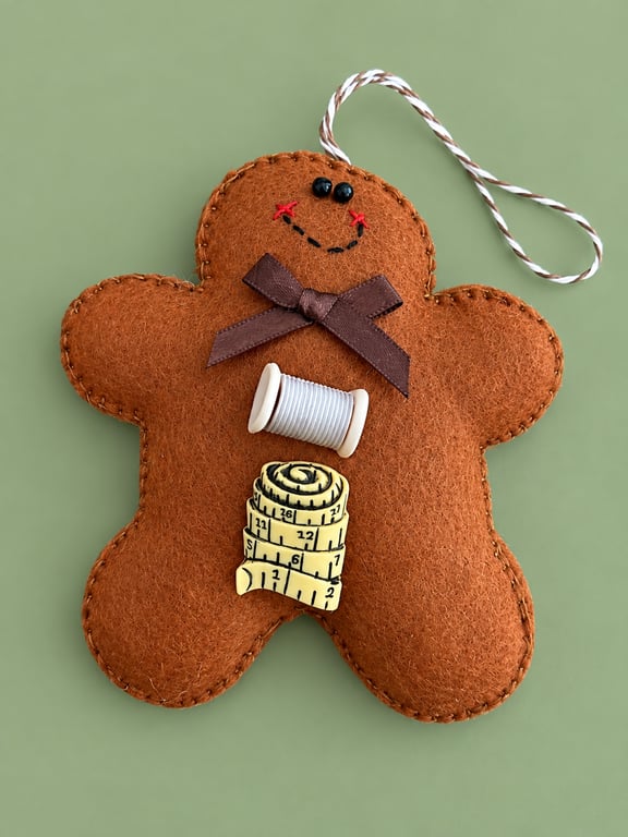 Handmade Sewing-Themed Felt Gingerbread Christmas Decoration