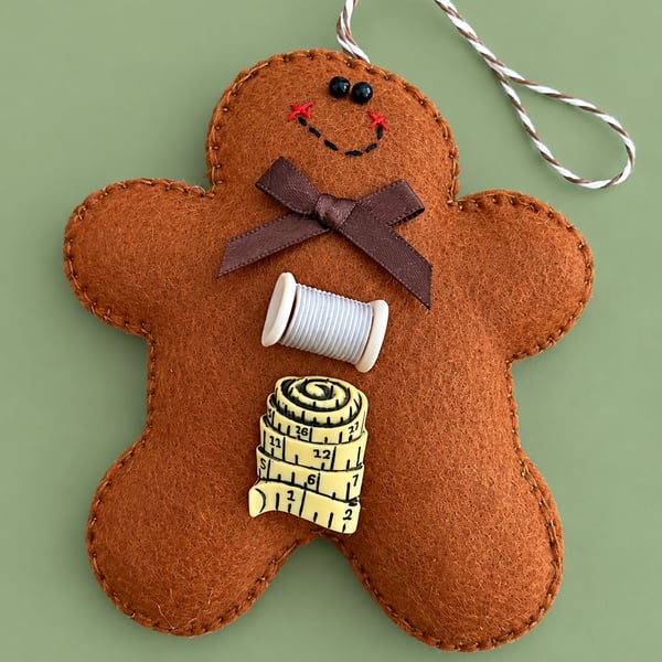 Handmade Sewing-Themed Felt Gingerbread Christmas Decoration