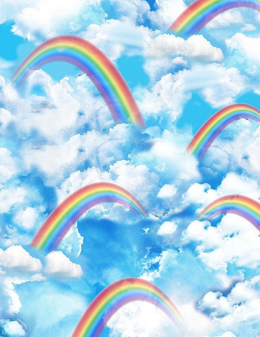 Fat Quarter Bright Sky, Rainbows And Clouds Cotton Quilting Fabric