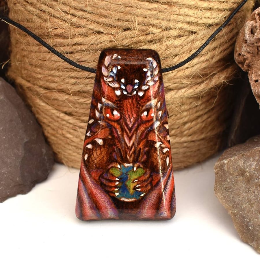 SALE Red dragon World keeper, pyrography wooden pendant, wood gift.