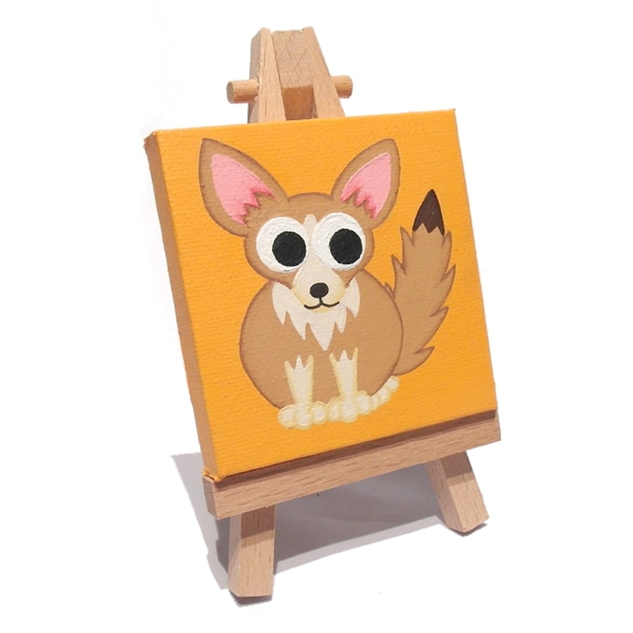 Fennec Fox Miniature Painting - original mini canvas of cute desert animal
