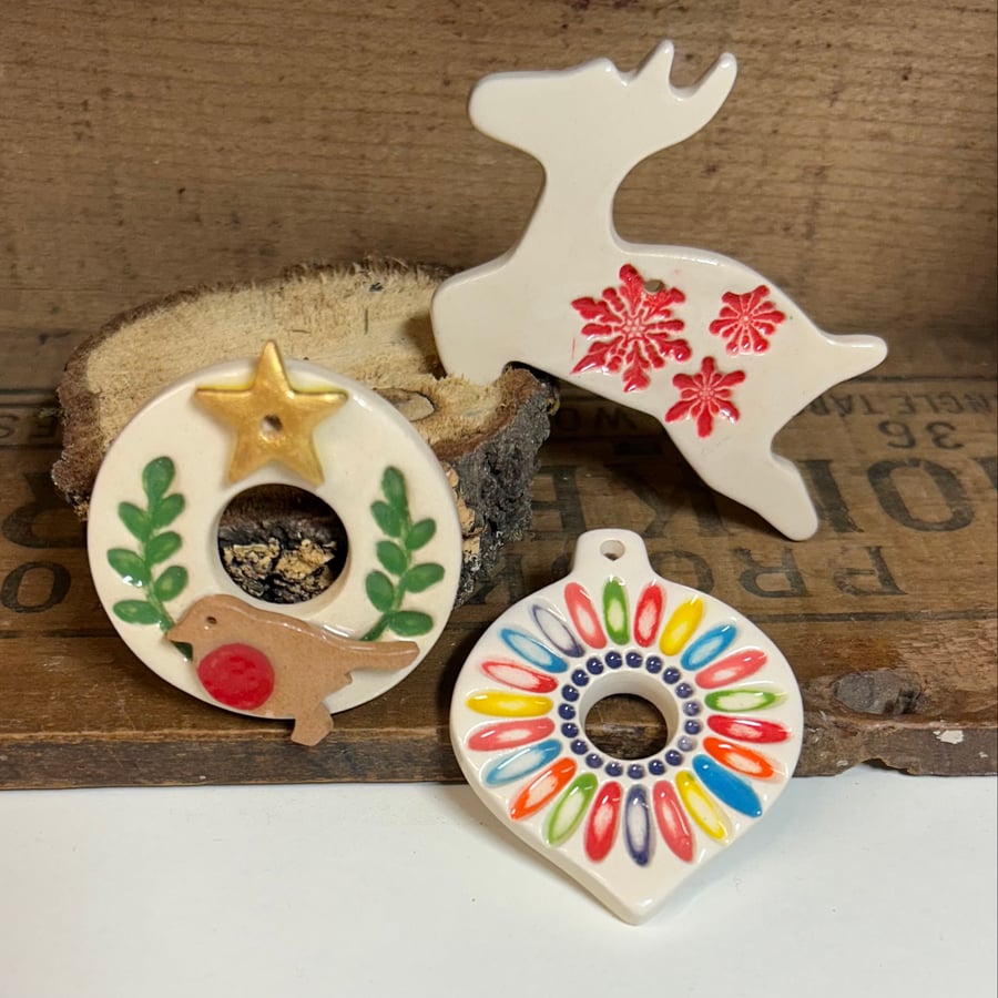 Perfectly Imperfect set of three wonky Christmas decorations