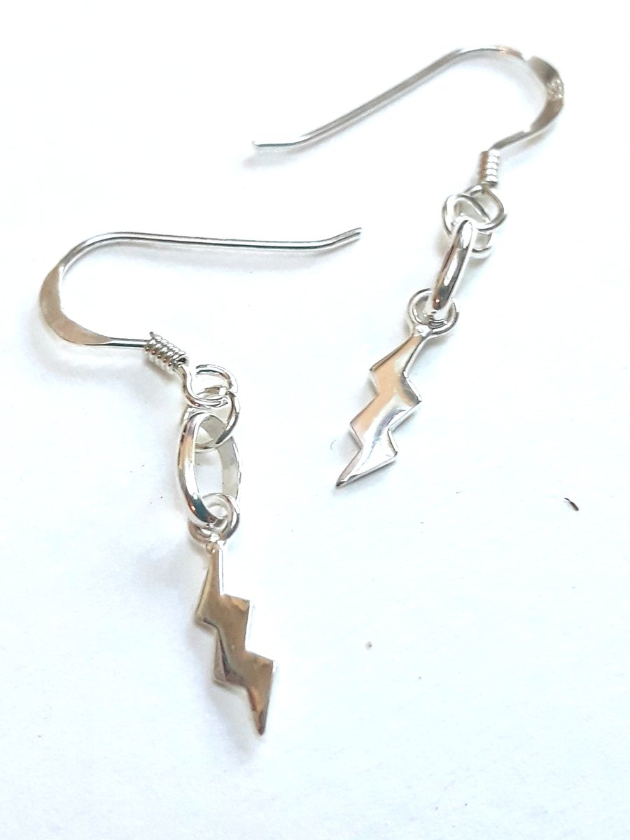 Lightning Bolt Earrings, Tiny Sterling Silver Fantasy Jewellery