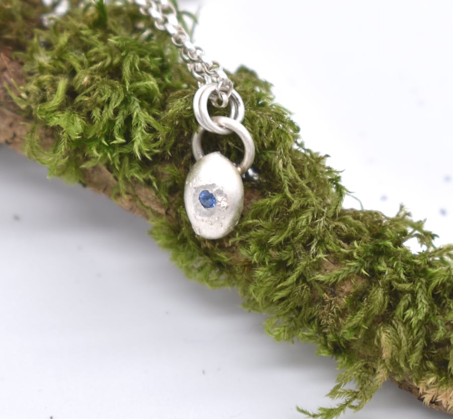 Handmade Sterling Silver and Sapphire Raindrop Pendant
