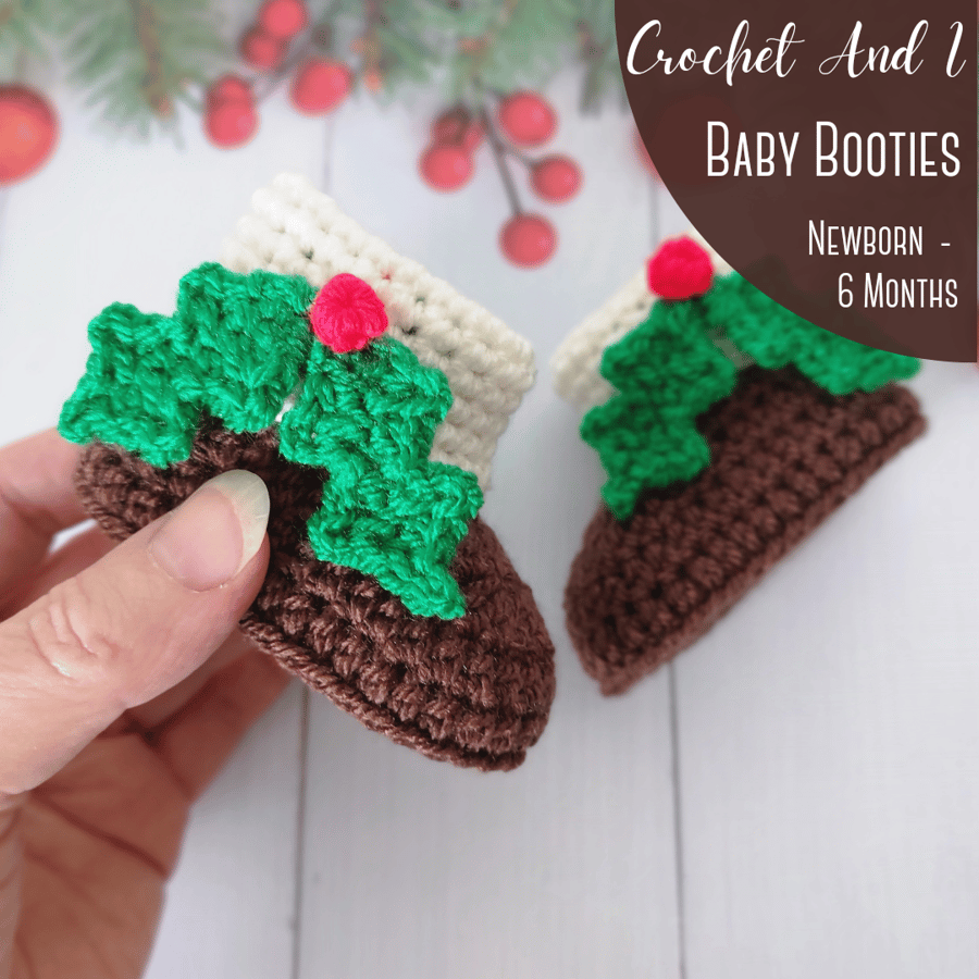 Christmas Pudding Crochet Baby Booties, Newborn - 6 Months