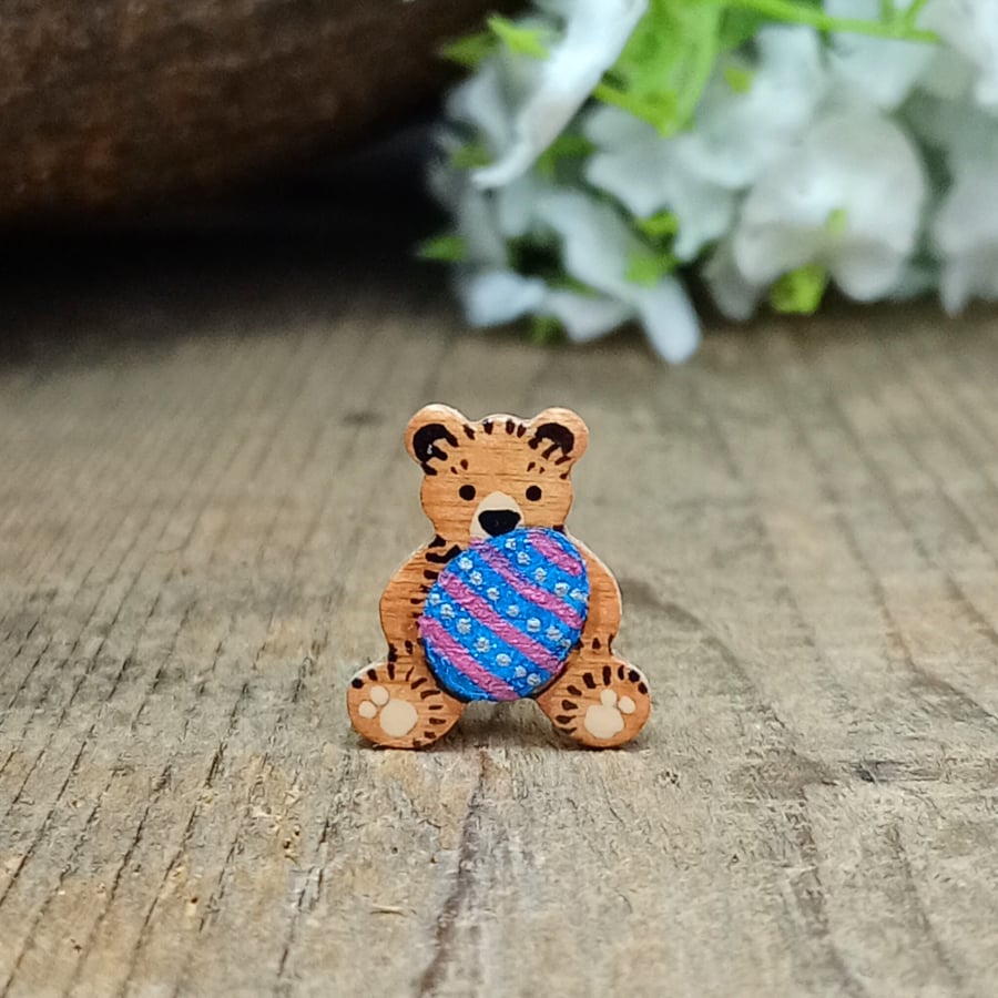 Easter Egg Teddy Bear Pin, Handmade Bear Brooch, Cute Spring Gift