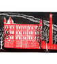 Pear Mill Red, original handmade linocut print of Pear Mill, Stockport, at night