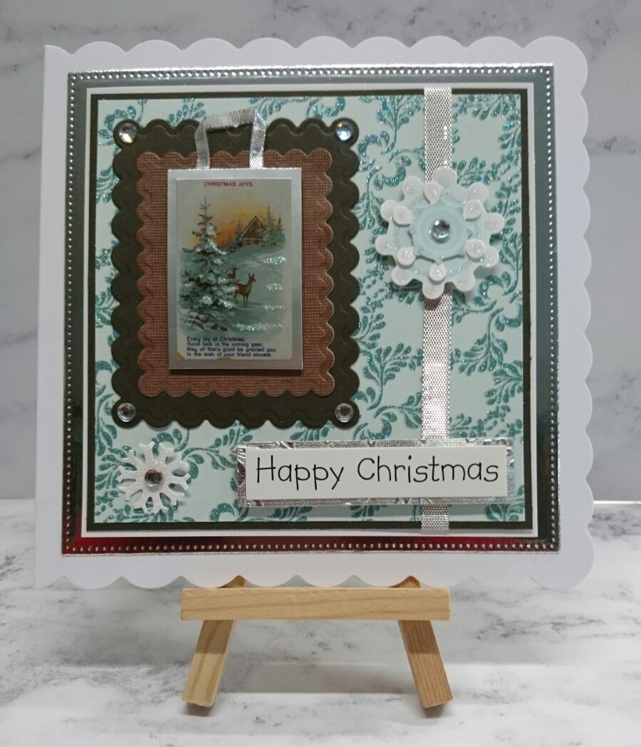 Handmade Happy Christmas Card Elegant Snow Forest Scene Reindeer