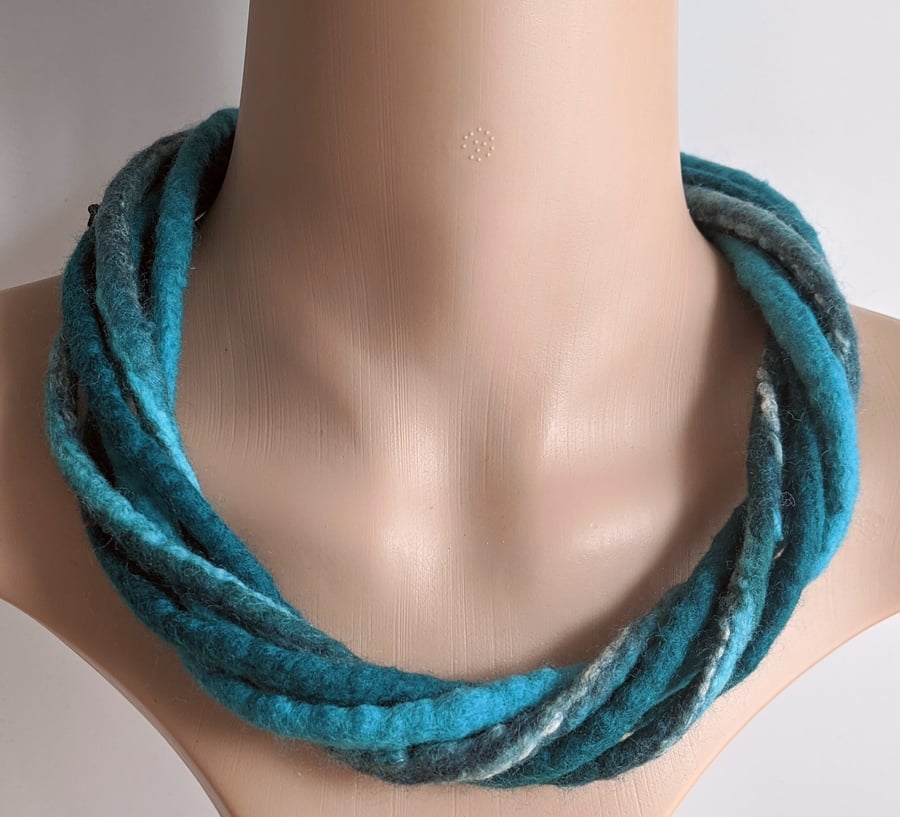 For Janet ..The Chunky Twist: felted cord necklace in shades of teal