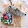 Needle Felted Lurcher Brooch