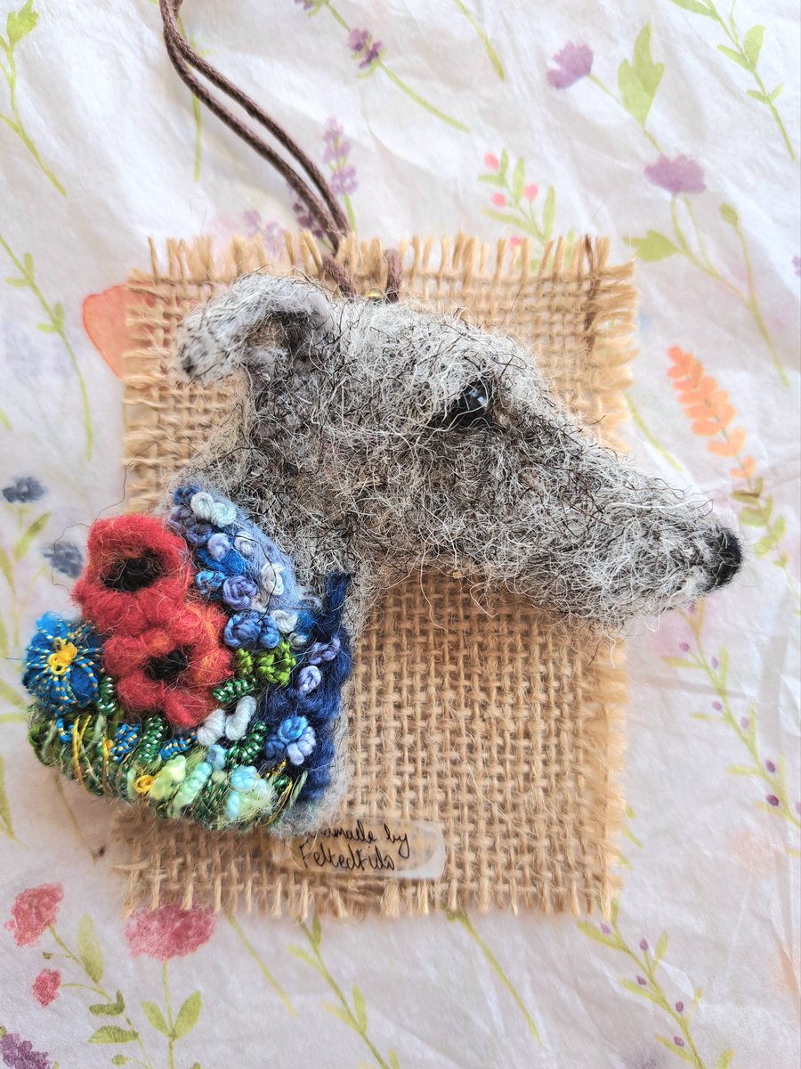 Needle Felted Lurcher Brooch