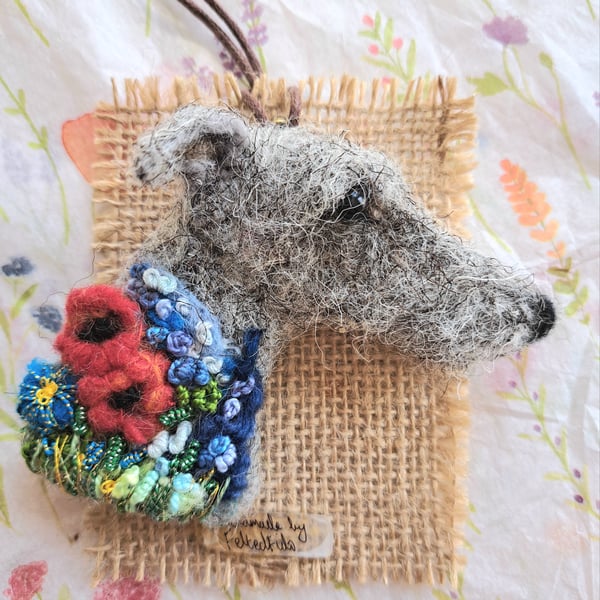 Needle Felted Lurcher Brooch