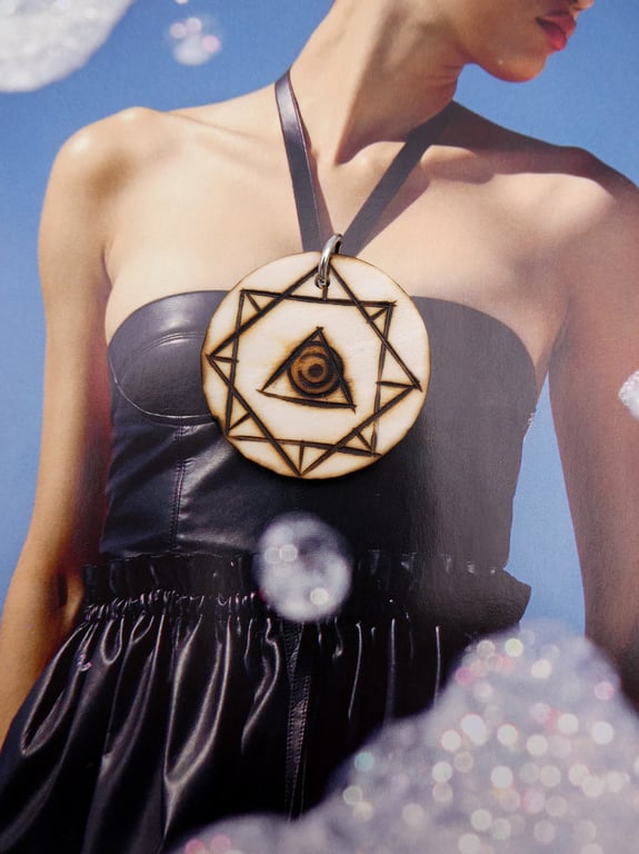 Sacred geometry pendant, spiritual medallion, wooden pendant