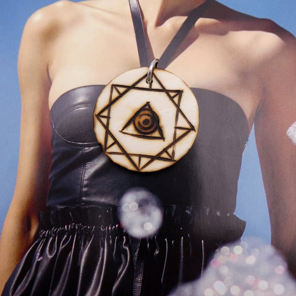 Sacred geometry pendant, spiritual medallion, wooden pendant