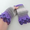 SALE Fingerless Mitts with Dragon Scale Cuffs Violet Lavender Grey and Pale Pink